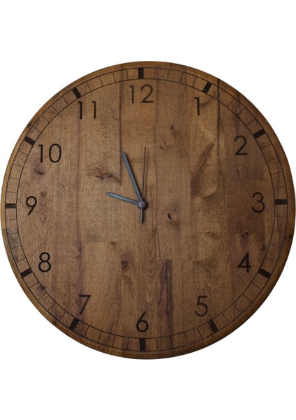 Sessiz Mekanizmalı Ahşap Duvar Saati - Lazer Işlemeli Sayılar - 16.5 Inch Gürgen Ağacı