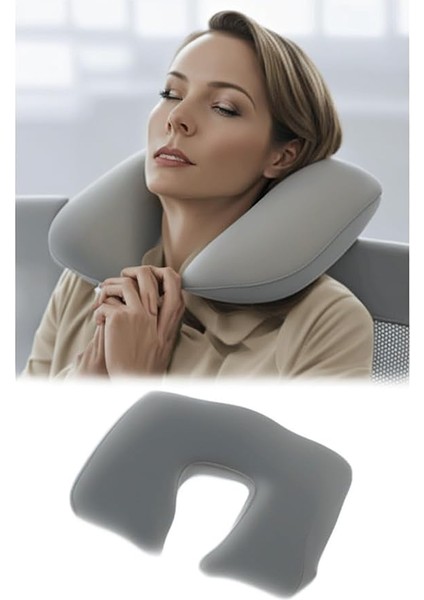 Şişme Seyahat Yastığı Boyun Destekli Taşınabilir ve Ergonomik Tasarım Uçak Araba ve Yolculuklar Için Ideal (Gri) modelleri