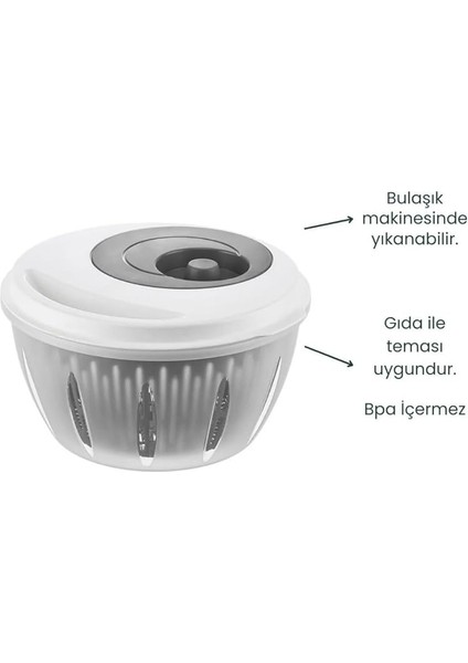 Pratik Salata Kurutucu, Sebze Yeşillik Marul Yıkama ve Kurutma Kabı Leğen Şeklinde Çevirmeli (Beyaz-Yeşil) indirimleri