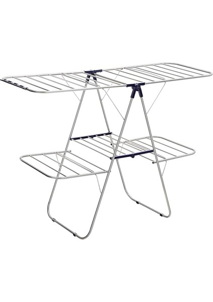 2 Katlı Paslanmaz Çelik Çamaşır Kurutma Askısı, Yüksekliği Ayarlanabilir Kanatlı, Ayaklı, Katlanabilir, Mavi LLR53BU, 156 x 61 x 113 cm