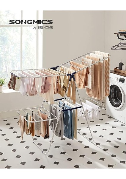 2 Katlı Paslanmaz Çelik Çamaşır Kurutma Askısı, Yüksekliği Ayarlanabilir Kanatlı, Ayaklı, Katlanabilir, Mavi LLR53BU, 156 x 61 x 113 cm fiyatları