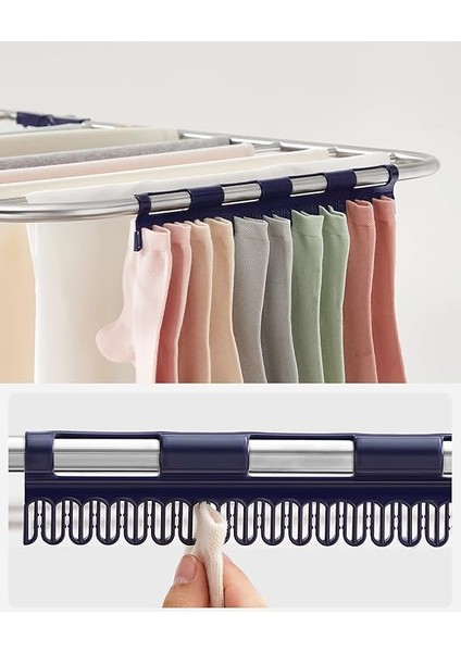 2 Katlı Paslanmaz Çelik Çamaşır Kurutma Askısı, Yüksekliği Ayarlanabilir Kanatlı, Ayaklı, Katlanabilir, Mavi LLR53BU, 156 x 61 x 113 cm indirimleri