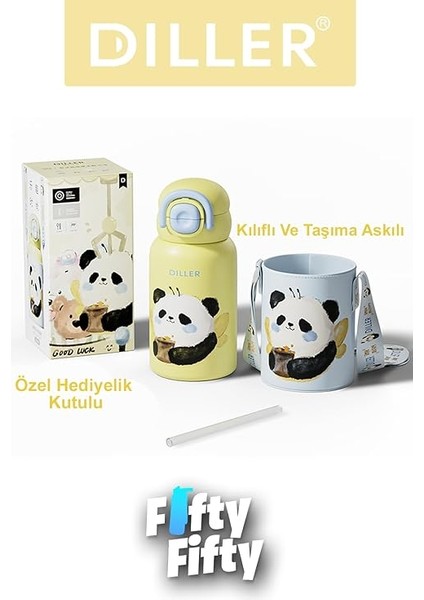 520 ml Tek Kapak Çift Kullanım Pipetli/pipetsiz Kılıflı-Askılı Çelik Su Matarası -FFDILLERD9241 Beyaz fırsatları