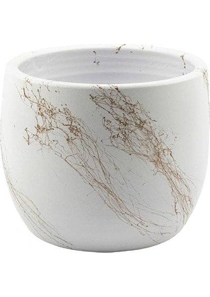 Tasarımı Ev Dekorasyon Aksesuar Beyaz Üzeri Gold Mermer Efektli Toprak Saksı Saksılık Salon Çiçeklik - 19 cm fiyatları