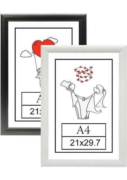 Cerceve 21X29,7- 2'li Fotoğraf Çerçevesi Siyah-Beyaz Modern Ofis Sanat Ev Home Dekoratif Çerçeve A4 Özc-01-Siyah-Beyaz-A4