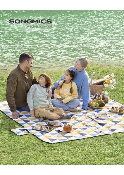 Piknik Örtüsü, 200 x 200 Cm, Büyük, Kamp Örtüsü, Park, Bahçe, Plaj Için, Su Geçirmez, Makinede Yıkanabilir, Katlanabilir, Sarı ve Mavi Üçgenler GCM76S fiyatları