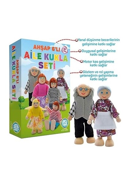 Toys Ahşap 6'lı Aile Kukla Seti fırsatları