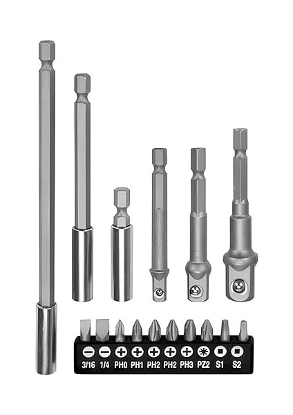 Parça Mıknatıslı Bits Uç Adaptör Seti 1/4 1/2 3/8 1/4 Yıldız Düz Uçlar S1 S2 Ph Uç Matkap Uyumlu