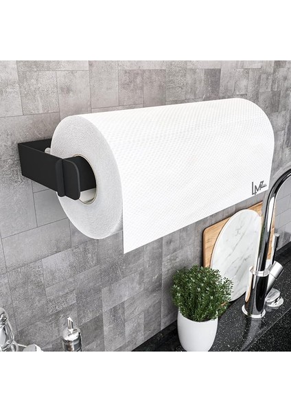Pratik Çek Çıkar Kağıt Havlu Askısı, Mutfak Rafı Duvara Monte, Havluluk, Peçete Saklama Rafı, Rulo Tutucu (Metal, Siyah)
