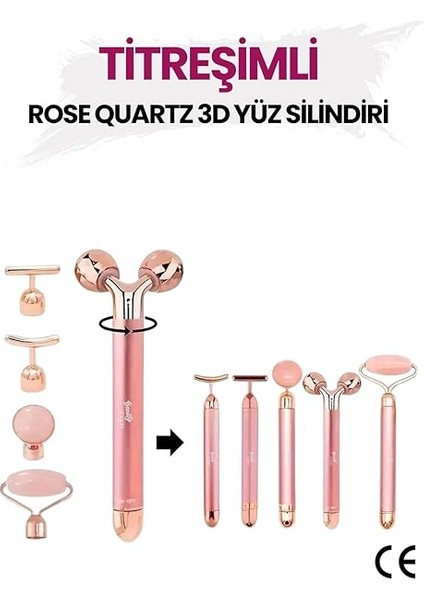 Vogue 3D Yüz Masaj Silindiri, 5 Başlıklı, Rose Quartz Titreşimli Cilt Bakım Cihazı, Profesyonel fiyatları