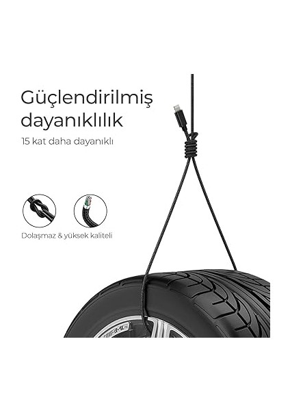 By Deji Örgülü iPhone Şarj Kablosu 11 12 13 14 Pro Plus Max 6 7 8 x Xs Type-C To Lightning 120CM fırsatları