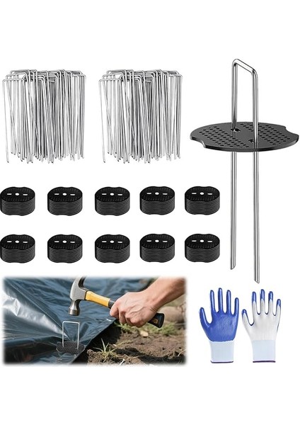 50 Set Toprak Çivisi, Toprak Kazığı, Yabani Ot Keçesi Ekstra Güçlü, Toprak Ankrajı, Zemin Kazığı, Galvanizli, Zemin Keçesi, Köstebek Ağı, Folyo, Branda, Zemin Ankrajı, 50 Tampon Diskli