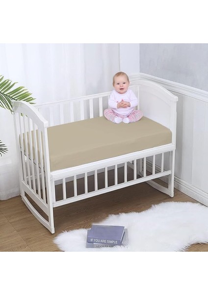 HOME%100 Pamuk Penye, Lastikli Full Kenar Bebek Çarşafı – Oeko-Tex Sertifikalı, Yumuşak ve Nefes Alabilir, Organik Pamuk, Anne Yanı, Çocuk Beşik Çarşafı (Bej)