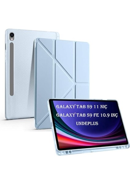Galaxy Tab S9 Fe X510 X516 ile Uyumlu Kılıf Kalem Bölmeli Trifolding Case Mavi