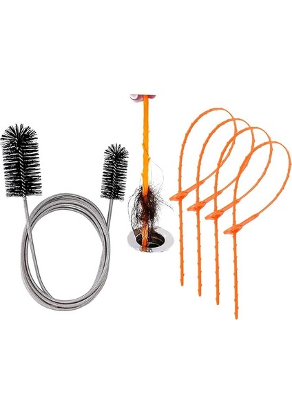 5 In 1 Drenaj Yılan Saç Drenaj ve Besleme Tüp Temizleme Fırçası Ince Drenaj Deliği Temizleme Aracı Hortum Boru Temizleme Fırçası