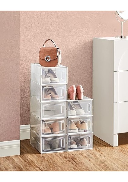 Ayakkabı Kutuları, 8'li Paket Ayakkabı Kartonu, Katlanabilir ve Istiflenebilir, 44 Numaraya Kadar, Şeffaf-Beyaz LSP08SWT modelleri