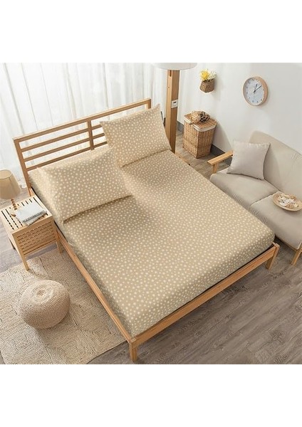 Çift Kişilik Ara Ölçü Sütlü Kahve Yıldız Desenli Lastikli Çarşaf Takımı - 140X190