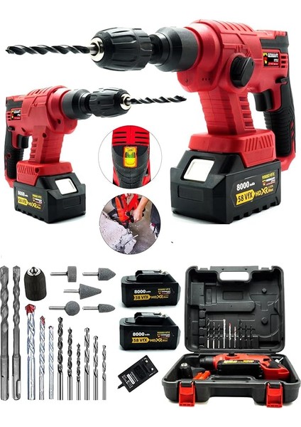 Germany Style Alman MS-880 Kömürsüz Motor Çift Akülü Darbeli Şarjlı 10 mm Kırıcı Delici Hilti Matkap