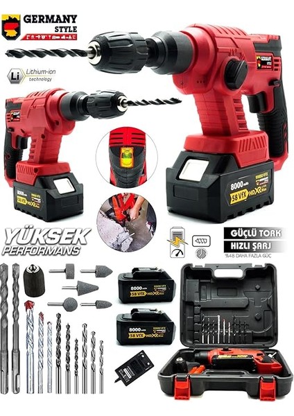 Germany Style Alman MS-880 Kömürsüz Motor Çift Akülü Darbeli Şarjlı 10 mm Kırıcı Delici Hilti Matkap fiyatları