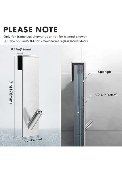 Delmeden Duş Kancası, Duş Duvarı Için 2 Adet Kapı Kancası, Paslanmaz Çelik Havlu Askısı, Asmak Için Duş Kancası, Kauçuk Korumalı, Duşakabin, Cam Duş Duvarı, (17,8cm Gümüş) fiyatları