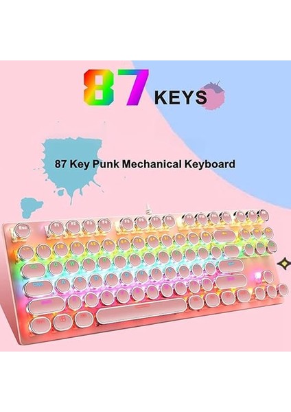 Leaven K550 Kablolu Pembe Klavye Daktilo Tarzı Su Geçirmez LED Rgb Gökkuşağı Renler Mekanik Oyuncu Işıklı Klavye Ergonomik Tasarım Rahat Kullanım 150CM Kablo Uzunluğu Bilgisayar Pc Için (Pembe) fırsatları