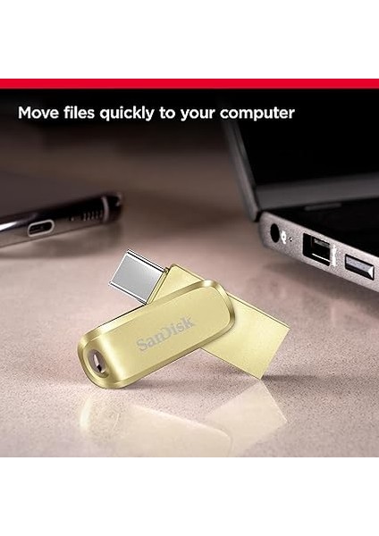 Ultra Dual Drive Luxe USB Type-C Sürücü Akıllı Telefon Bellek 128 GB (Mobil Bellek, USB 3.2 Gen 1, Döner Tasarım, 400 Mb/s Okuma, USB Sürücü, Otomatik Yedekleme) Altın fırsatları