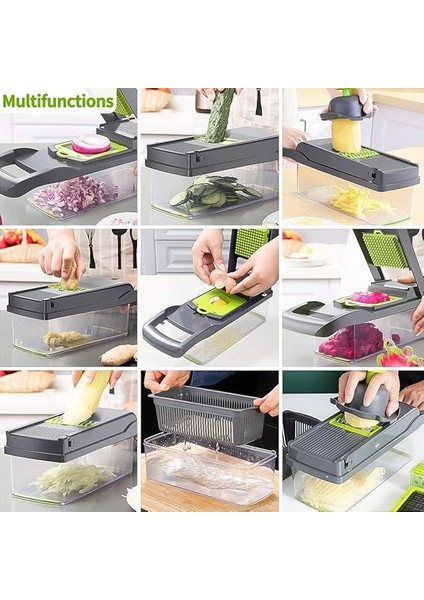 Sebze Kesici, 13'ü 1 Arada Profesyonel Çok Fonksiyonlu Sebze Dilimleyici Mandolin, Kesme Için 7 Farklı Bıçak, Izgara Paslanmaz Çelik Bıçak, Temizlenmesi Kolay fırsatları