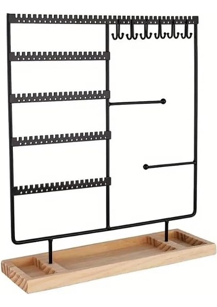 Takı Organizeri, Takı Standı Metal Stand ve Ahşap Taban, 35X30X9.5 Cm, Küpe Kolye Yüzük Düzenleyici, Siyah fırsatları