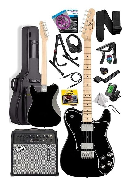 TLX-60BK-50AMP Telecaster Maple Klavye Hh 50W Amfili Elektro Gitar Seti fiyatları