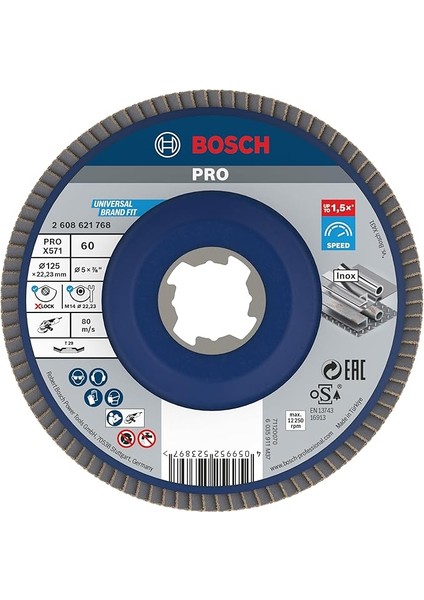 1x Pro Metal X571 Yelpaze Taşlama Diski, X-Lock Için Açılı Tasarım (Çelik, Paslanmaz Çelik, Ø 125 Mm, Granülasyon 60, Profesyonel Aksesuar Küçük Açılı Taşlama Makinesi)