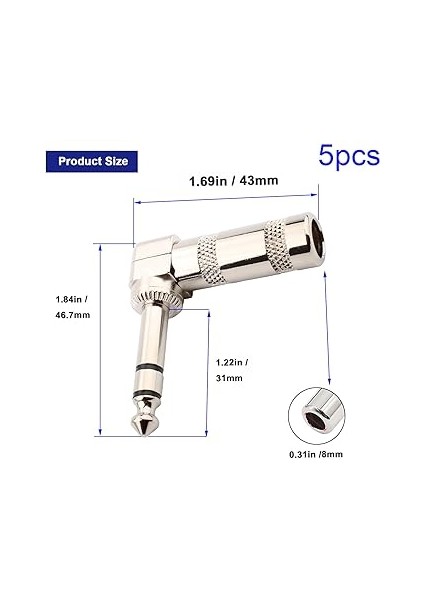 1/4 "ses Fişi 6,35 mm Fiş Trs Erkek 1/4" Lehim Tipi 90 Derece Dik Açılı Stereo Fiş Dj Mikser Hoparlör Kabloları Gitar Kabloları Fono Yama Kablosu Mikrofon Kabloları (5 Paket) fiyatları