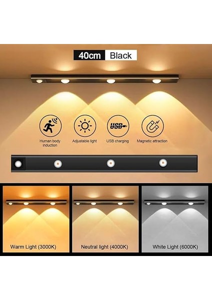 Geldi Sensörlü Şarjlı 3 Farklı Işık Renkli Dimmerli 40CM Siyah Cata Bella Ultra Slim Kabin LED fırsatları