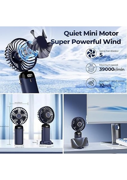 Taşınabilir USB Vantilatör, 4200MAH Şarjlı El Tipi Fan, LED Ekranlı, 3'ü 1 Arada El/boyun/masa Fanı, Yaz, Ofis, Seyahat Için, Kadınlar, Kızlar ve Çocuklara Hediye (Lacivert) indirimleri