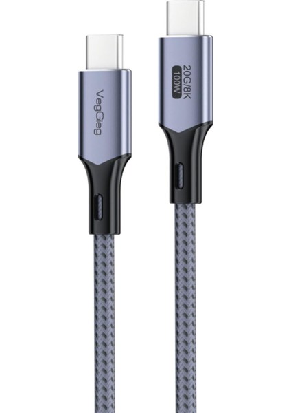 100W 5A Usb3.2 Gen 2 20 Gbps 8k 60Hz Type-C Görüntü Şarj ve Data Kablosu 3 Metre