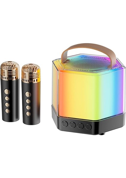 Machine Mini Kablosuz Mikrofon Hoparlör Seti, Rgb Renk Işığı ile Çift Mikrofon Karaoke Sistemi, Doğum Günü Partisi Için Taşınabilir, Açık Hava Kullanımı (Black)