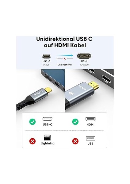 Wlue Type-C To 4K 30Hz Ultra Full Hd HDMI Usb-C Tak Çalıştır Görüntü Aktarım Kablosu 3 Metre Gold indirimleri