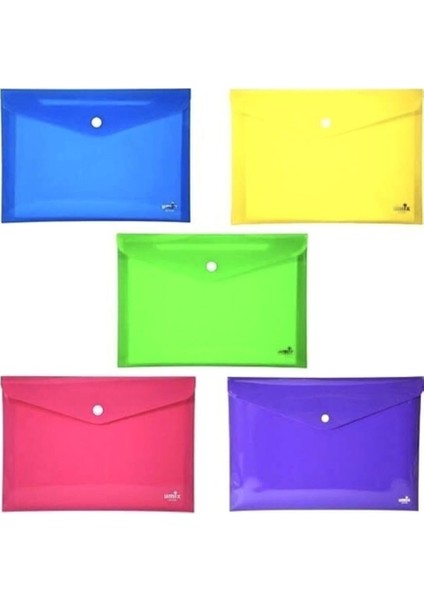 Çıtçıtlı Zarf Dosya A4 5 Renk 300 Mikron Kalınlık 5'li