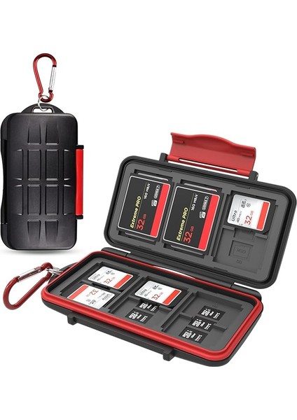 36 Yuvalı Sd Kart Tutucu, 18 Tf + 12 Sd + 6 Cf Hafıza Kartı Tutucu Saklama Cüzdanı, Msd Micro Sd Sdhc Sdxc Sduc Bellek Kartları, Karabinalı, Kompakt ve Taşınabilir