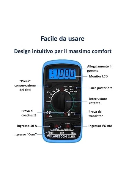 LCD Arka Aydınlatmalı Dijital Multimetre Test Cihazı - Akım, Ac/dc Gerilim, Direnç, Süreklilik, Diyotlar Vb., Mavi, 9 Volt Pil ve Test Uçlarıyla (Ev Dekorasyonu) B07H9VF29K (De) modelleri