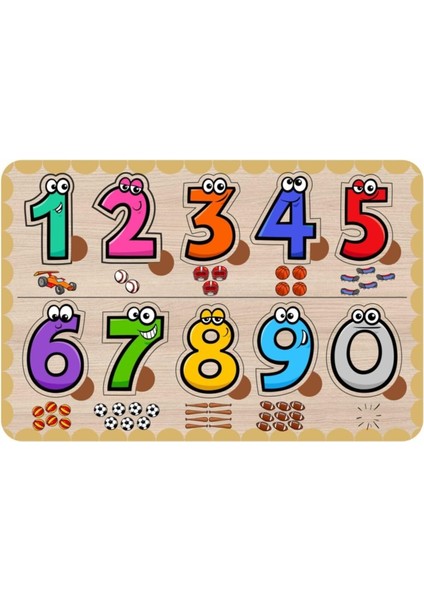 Sayılar, Sayı Bul Tak Alt Kısım Baskılı Çocuklar Için Ahşap Puzzle