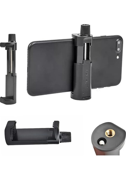 Dikey ve Yatay Açılabilir Profesyonel Fotoğraf ve Video Çekim Aparatı Kolay Taşınabilir Ergonomik (Min 5cm Max 10CM) Telefon Tutucu Tripod Başlık Aparatı (Siyah)