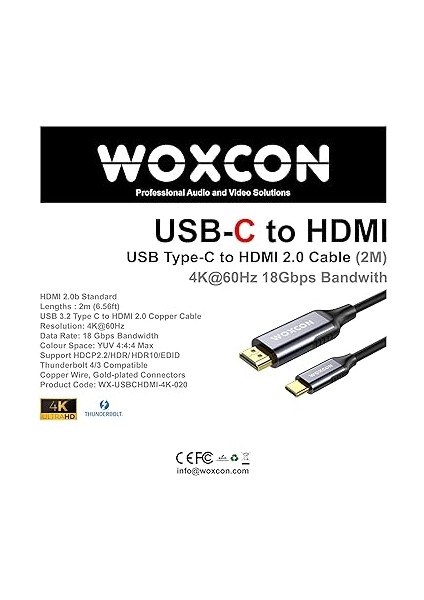 - Usb-C To HDMI Cable, USB 3.2 Type C, Hdmı2.0b Standart, 4K 60Hz, 18GBPS, Hdr, HDR10, 3d, Hdcp2.2 fiyatları
