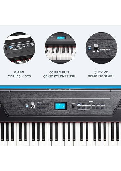 Recital Pro - Dijital Piyano Klavye 88 Ağırlıklı Çekiç Hareketli Tuşu, 12 Premium Ses ve Dahili Hoparlörlü fiyatları