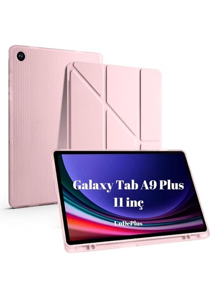 Galaxy Tab A9 Plus X210 X213 X215 X217 ile Uyumlu Kılıf Kalem Bölmeli Trifolding Case Rose Gold