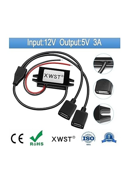 Dc Dc 8V-22V - 5V Gerilim Dönüştürücü 2xusb 3A 15W 12V 5V Dönüştürücü Adaptör Bağlantı Buck Dönüştürücü Adım Aşağı Otomobil, Motosiklet, Bisiklet, Elektrikli Bisiklet, Güç Dönüştürücü Şarj Cihazı Için fiyatları