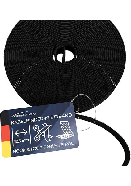 – Cırt Kablo Bağı – 15 M×12,5mm – Istenen Boyutta Kesilebilir, Yeniden Kullanılabilir (Kesilebilir Cırt Rulosu, Tekrar Kapatılabilir Bant Kabloları Vs. Bağlar, Siyah)