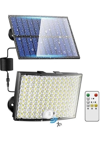 Led'li Solar Projektör – 60W, 5400 Lümen, 10 Metre Kablolu, IP65 Su Geçirmez, 6500K Beyaz Işık, Hareket Sensörlü Güneş Enerjili Dış Mekan Aydınlatma