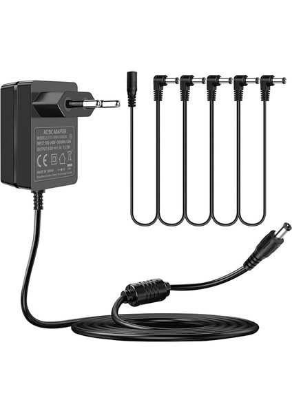 Dc 9 V Gitar Pedalı Güç Kaynağı, 9VDC 1.5A 1A Ac Dc Güç Adaptörü, Ortada Negatif Dc Bağlantısı, Boss Gitar Efekt Pedalı Casio Klavye Için 5 Yollu Papatya Zinciri Kablosu.