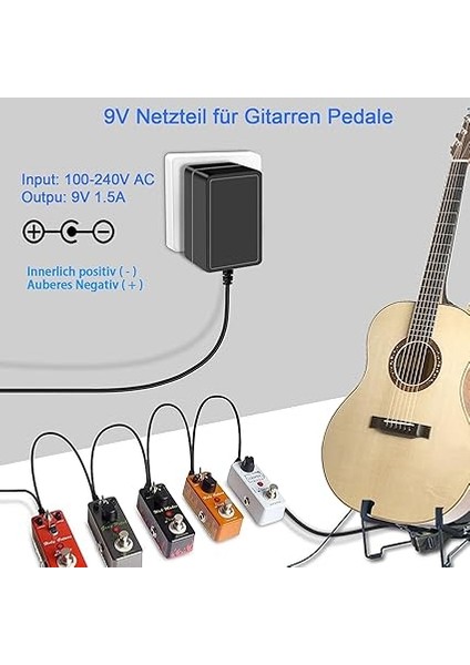 Dc 9 V Gitar Pedalı Güç Kaynağı, 9VDC 1.5A 1A Ac Dc Güç Adaptörü, Ortada Negatif Dc Bağlantısı, Boss Gitar Efekt Pedalı Casio Klavye Için 5 Yollu Papatya Zinciri Kablosu. modelleri