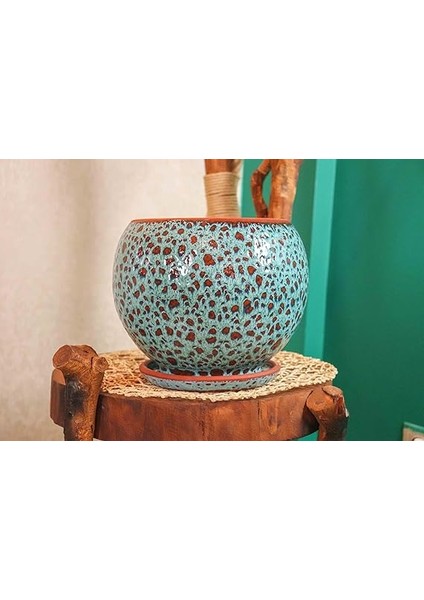 Tasarımı Ev Dekorasyon Turkuaz Şekilli Artistik Çift Sırlı Iç ve Dış Mekan Kullanımlı Tabaklı Toprak Terrakota Saksı Saksılık Salon Çiçeklik indirimleri